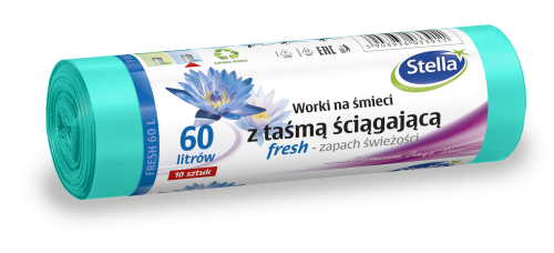 STELLA SACI MENAJ FRESH LDPE 60L 10/set cu snur