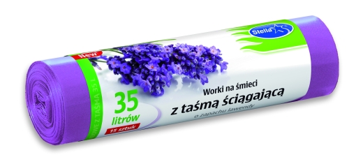 STELLA SACI MENAJ LDPE 35L 15/set cu snur Lavanda